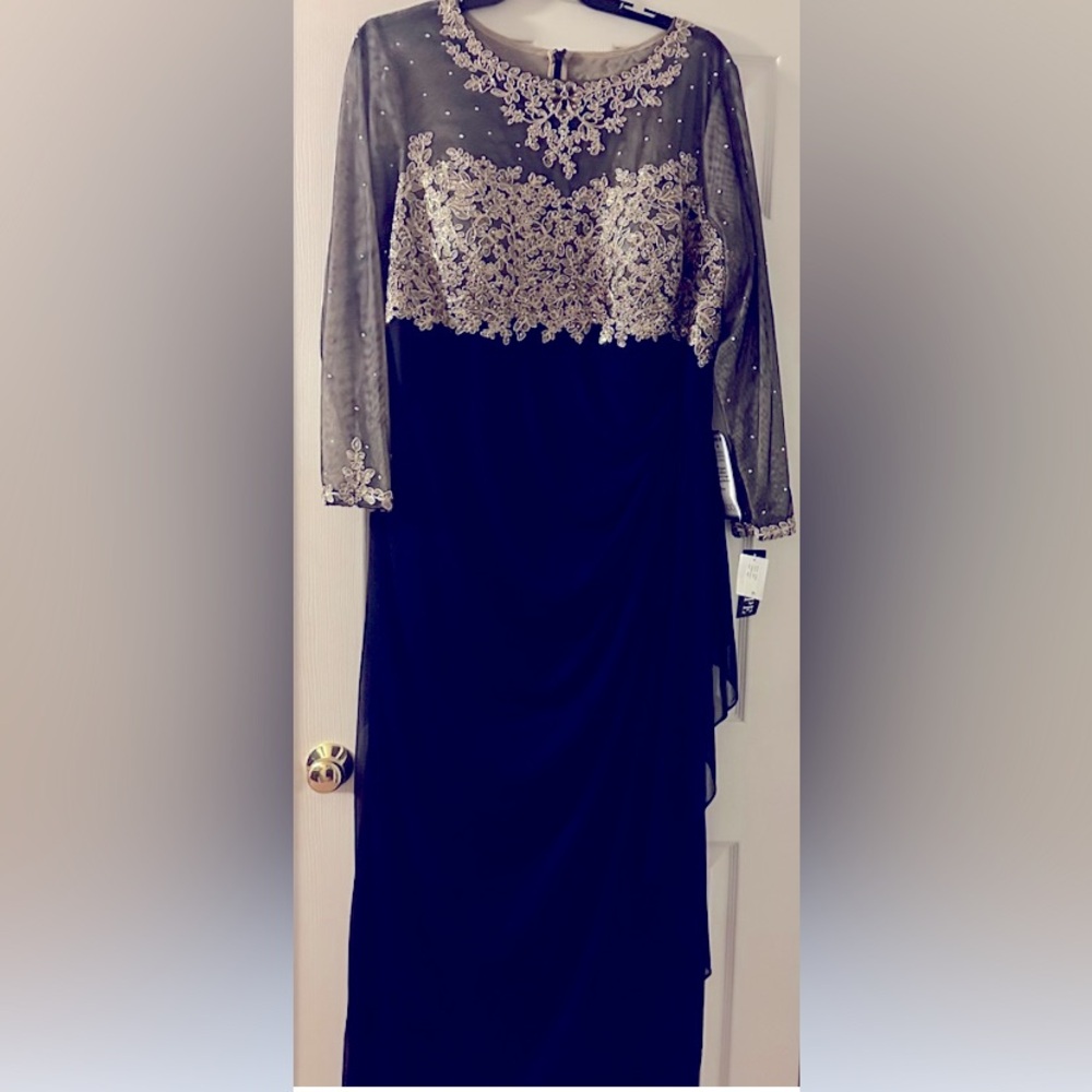 Elegant Navy and Gold Embellished Evening Gown